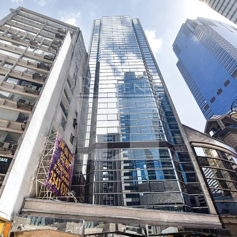 Modern glass skyscrapers in a business district
