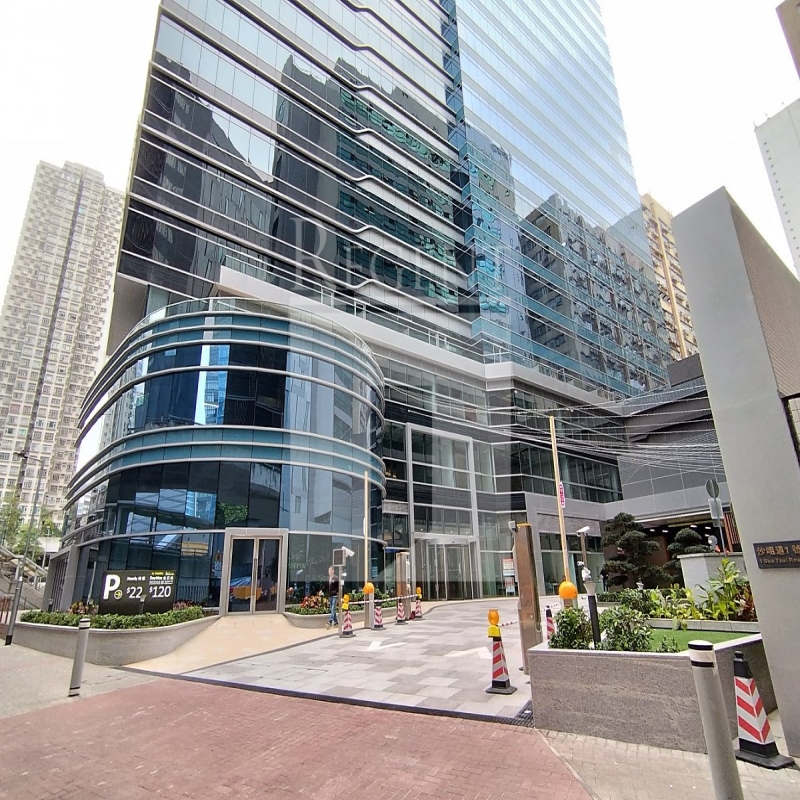 Modern glass skyscrapers in a business district